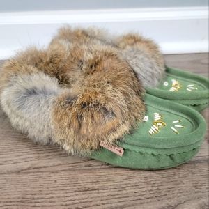 Laurentian Chief // Rabbit Fur Suede Green Moccasins